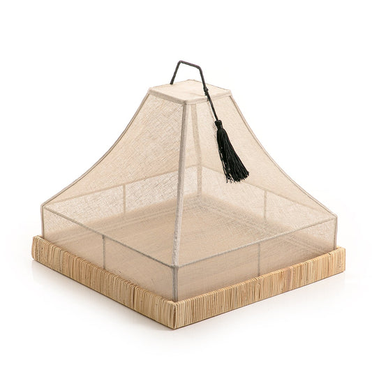 Rattan Tray with Linen Cover - 37cm