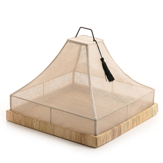 Rattan Tray with Linen Cover - 42cm