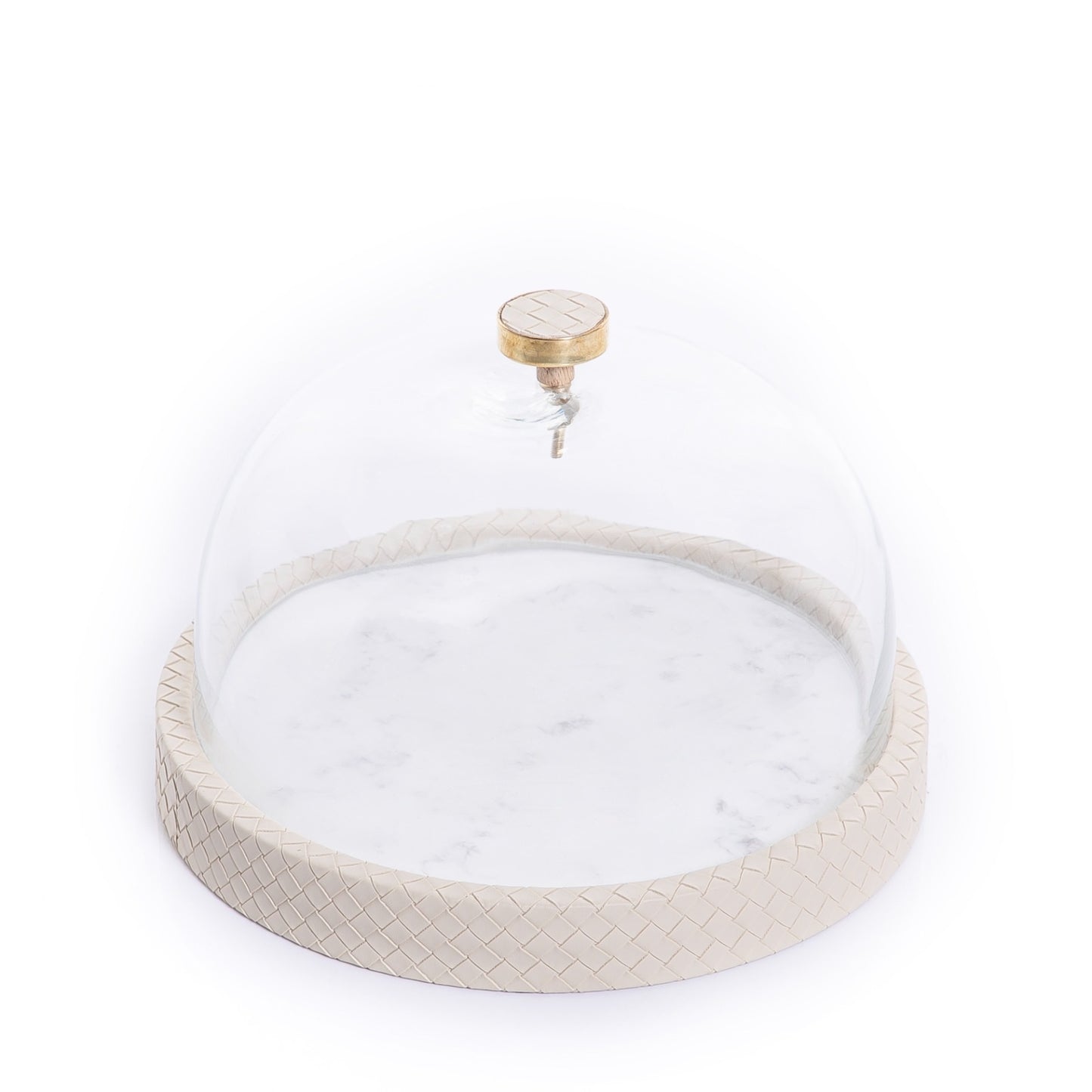 Marble Stand with Leather Base and Glass Cover - 29cm