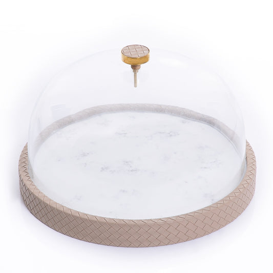 Marble Stand with Leather Base and Glass Cover - 35cm