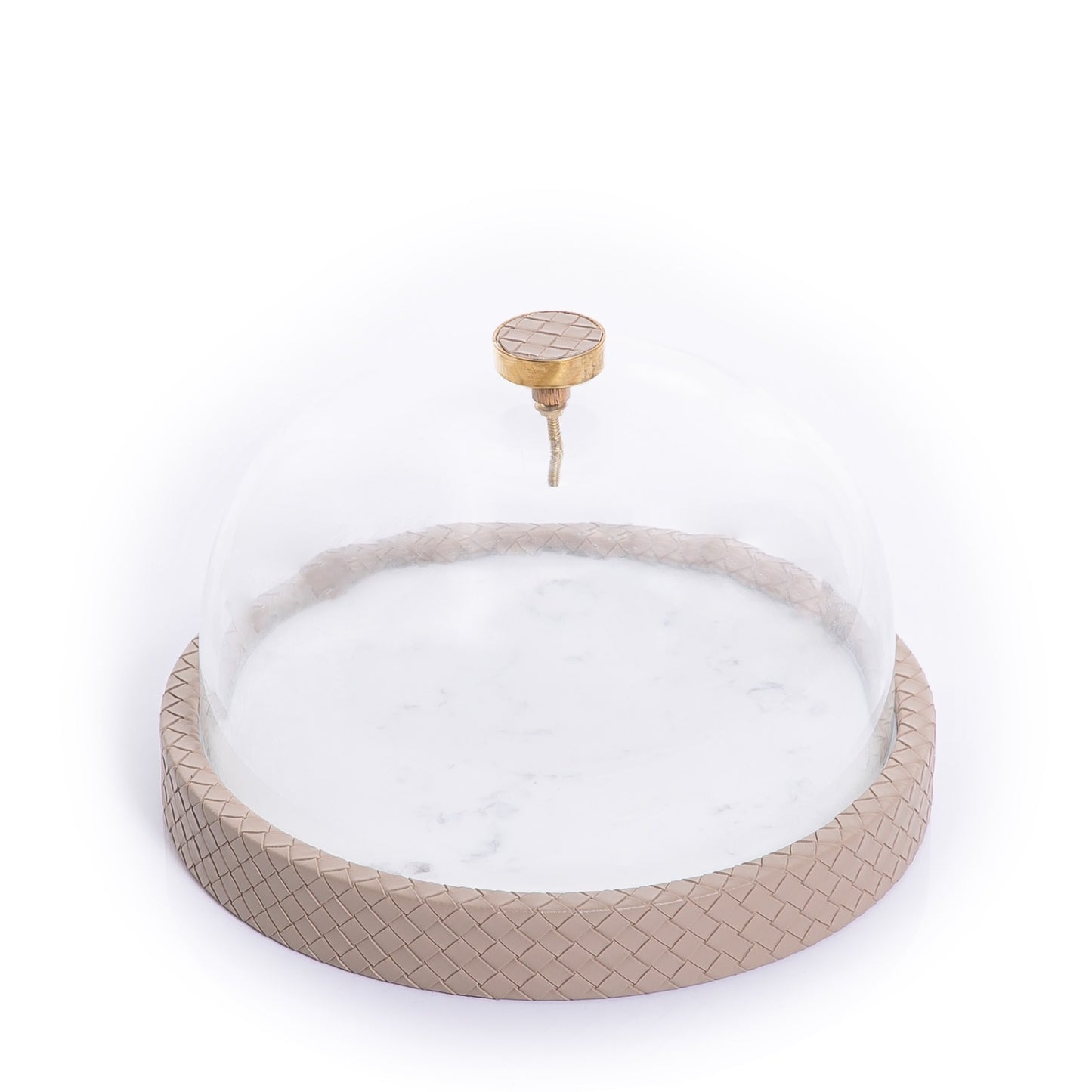 Marble Stand with Leather Base and Glass Cover - 29cm