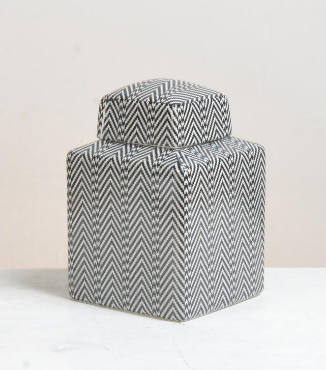 Black and White Zigzag Ceramic Ginger Jar - 22cm